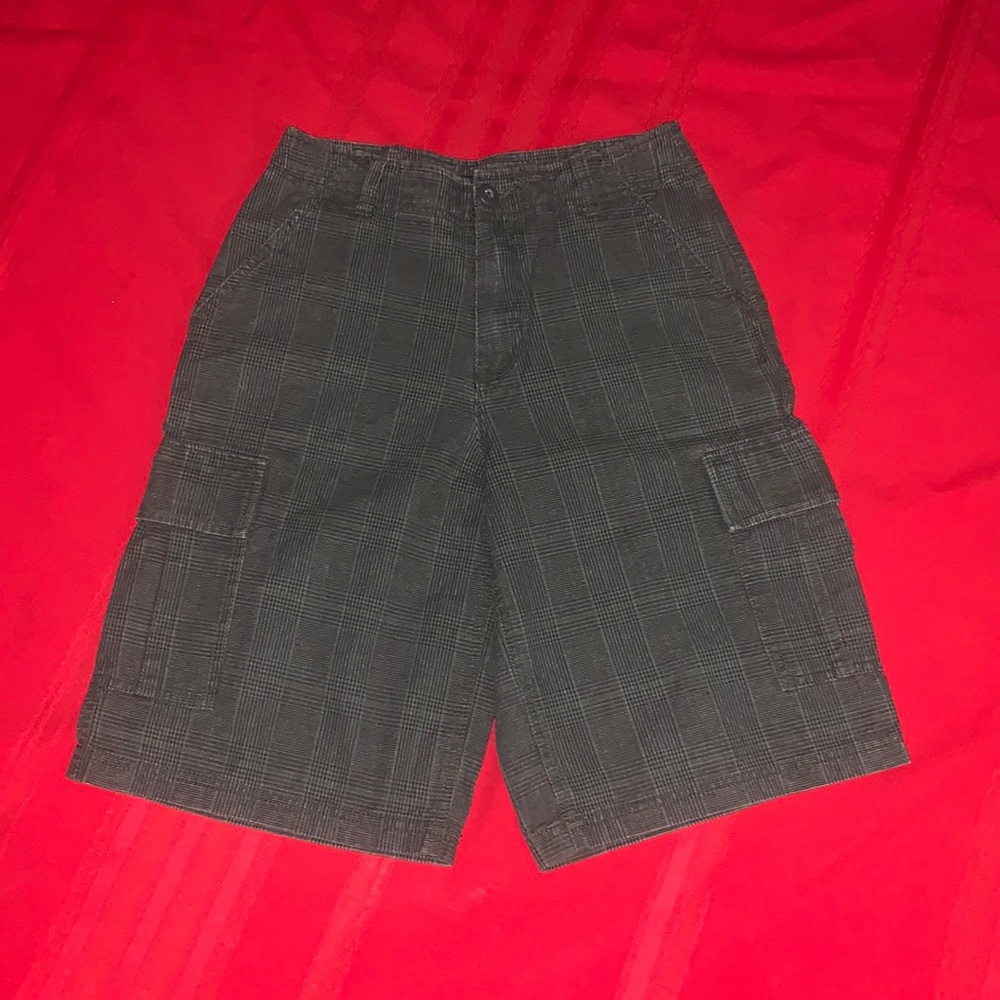 Boys Green Plaid Cargo Shorts